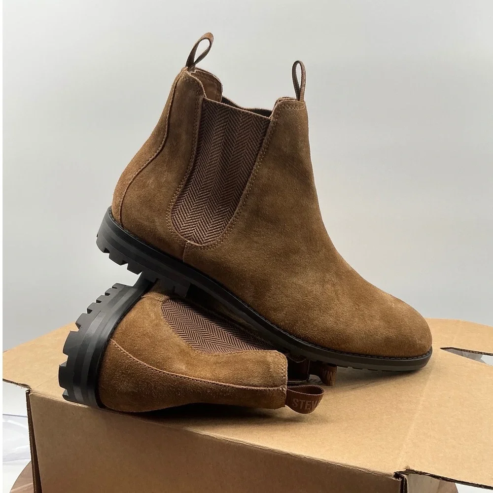 Steve Madden P-Fenton Mens Suede Chelsea Boots Cognac Brown 11D P-FENTON